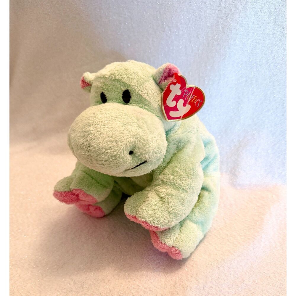 Ty Beanie Baby Pluffies Tubby Hippo Plush Vintage 2002 Mint Green Pink Feet